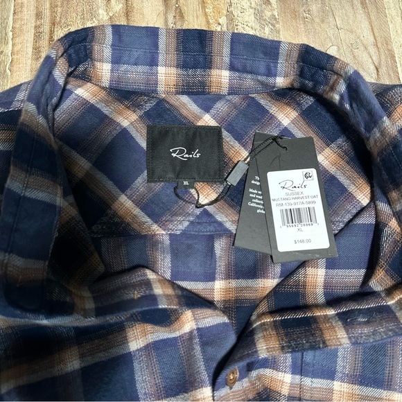 Rails Sussex Mustang Harvest Oat Button Up Shirt Long Sleeve XL Blue Brown NWT - Picture 2 of 10